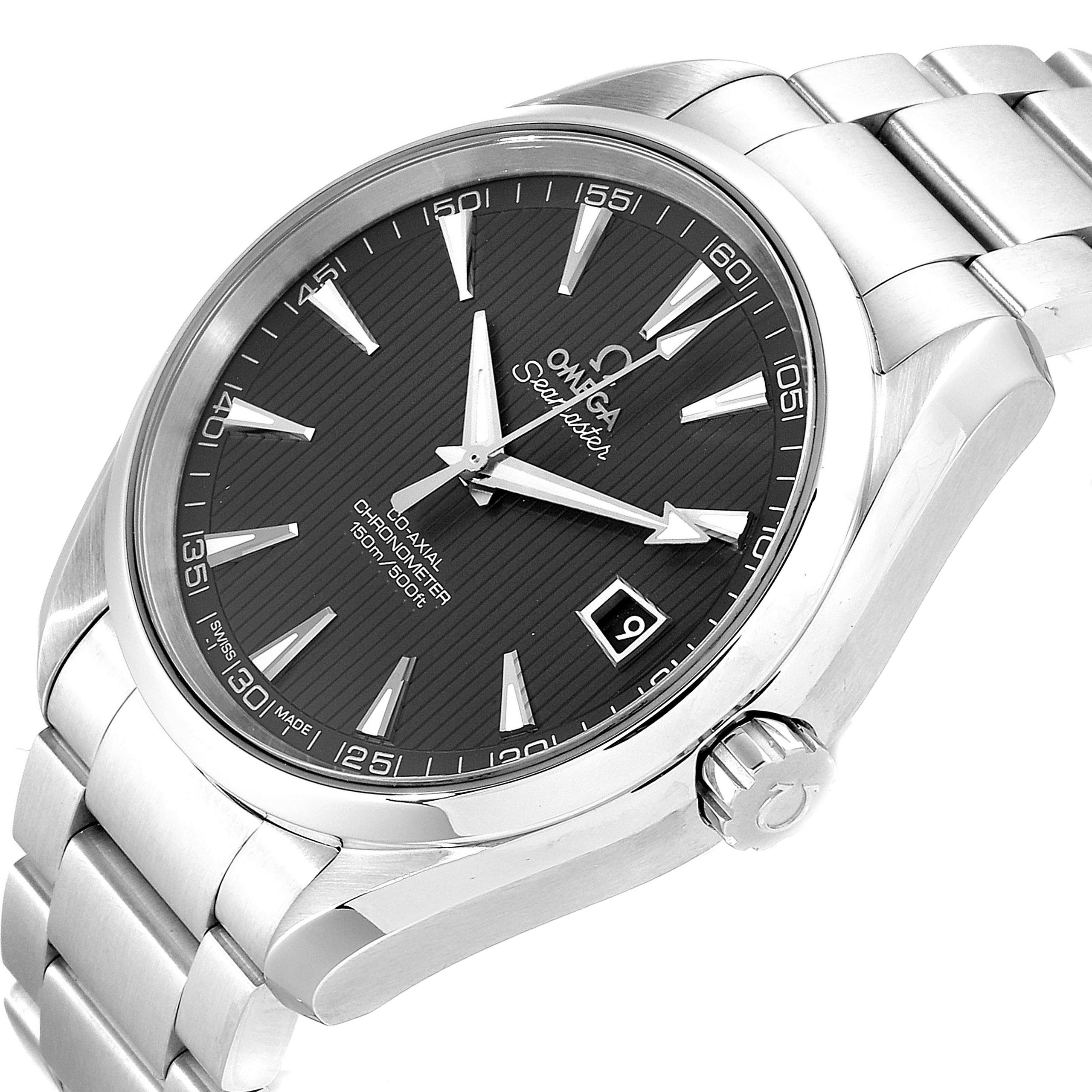 The image shows an Omega Aqua Terra 231.10.42.21.06.001 Men's Stainless Steel Grey Dial 231.10.42.21.06.001 Men's Stainless Steel Grey Dial watch at an angled view, highlighting the face and bracelet.