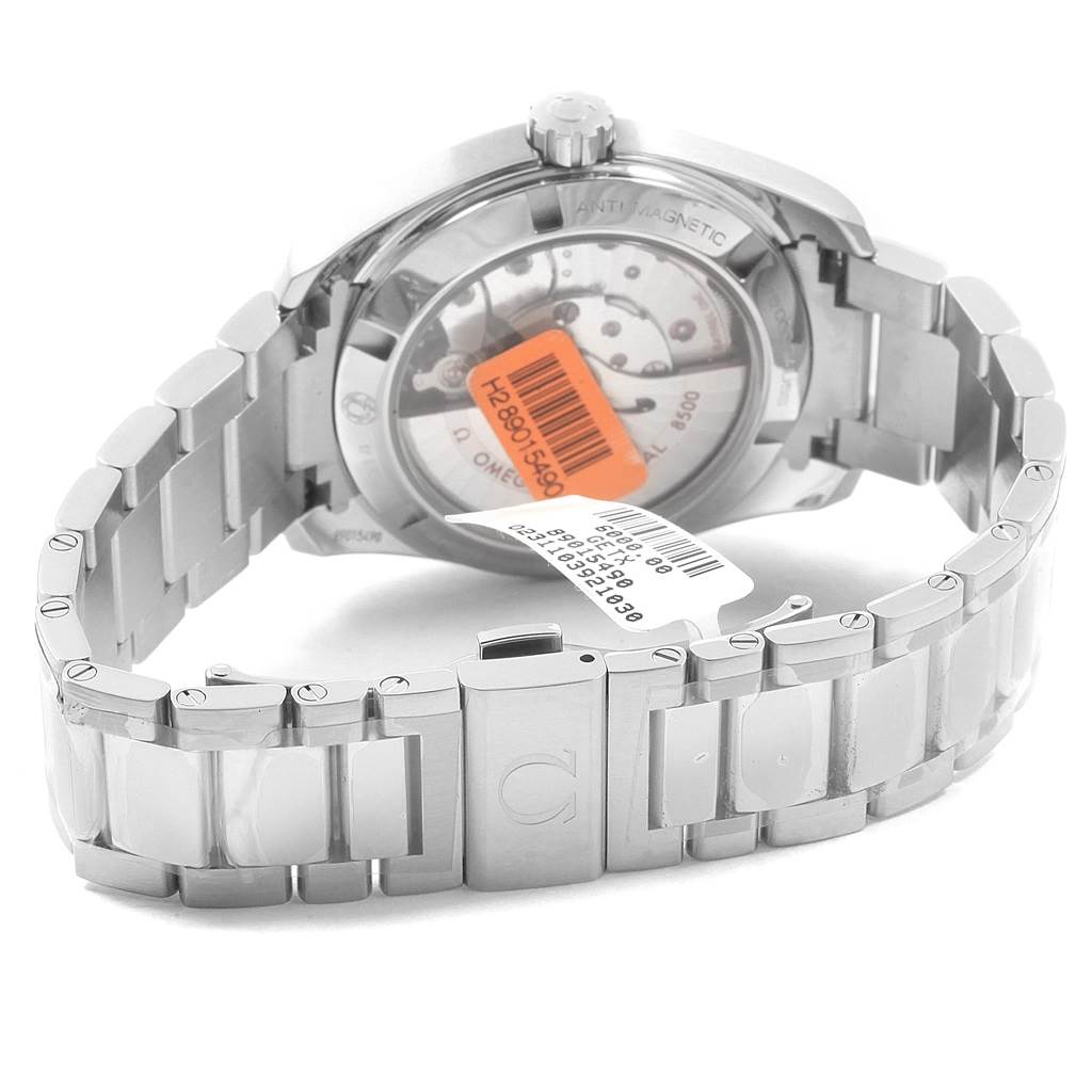 The image shows the back and bracelet of the Omega Aqua Terra 231.10.39.21.03.002 Men's Stainless Steel Blue Dial 231.10.39.21.03.002 Men's Stainless Steel Blue Dial watch.