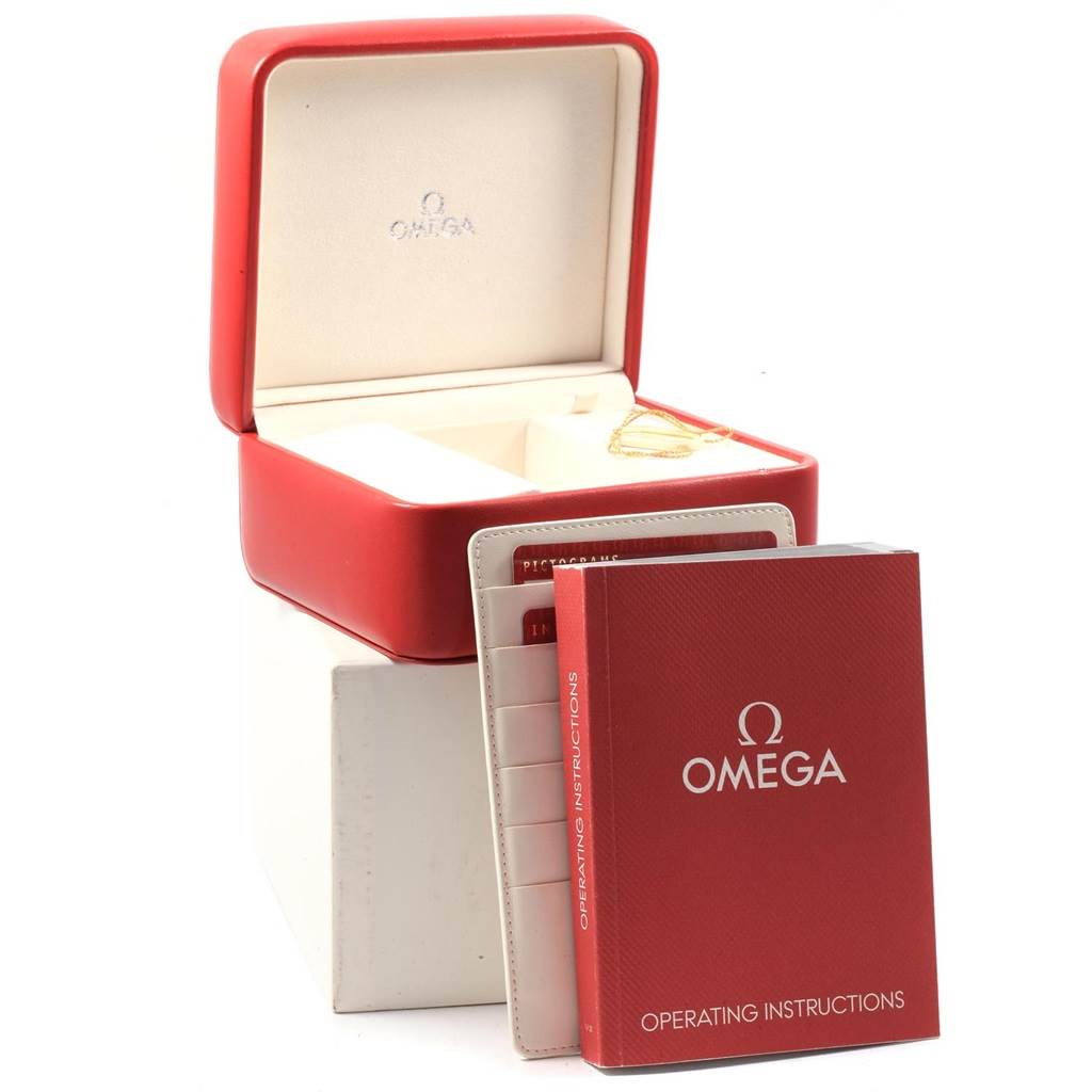 The image shows the Omega Aqua Terra 231.10.39.60.02.001 Men's Stainless Steel Grey Dial 231.10.39.60.02.001 Men's Stainless Steel Grey Dial watch accessories including an open box, instructions manual, and warranty cards.