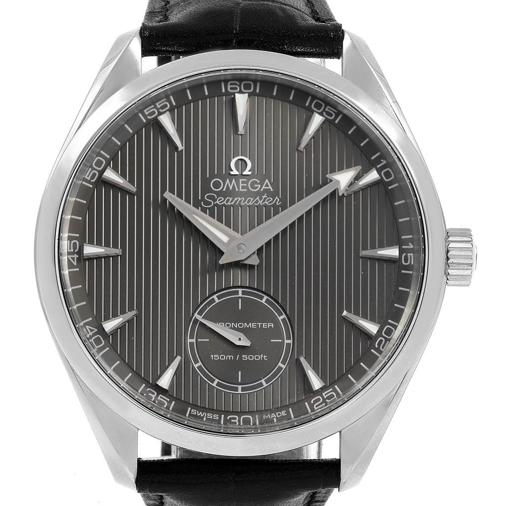 The image shows a front view of the Omega Aqua Terra 231.13.49.10.06.001 Men's Stainless Steel Grey Dial 231.13.49.10.06.001 Men's Stainless Steel Grey Dial watch, displaying its dial, hands, and crown.