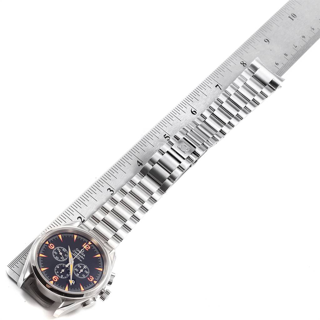 The image shows an Omega Aqua Terra 2512.54.00 Men's Stainless Steel Black Dial 2512.54.00 Men's Stainless Steel Black Dial watch with the face and bracelet displayed alongside a ruler.