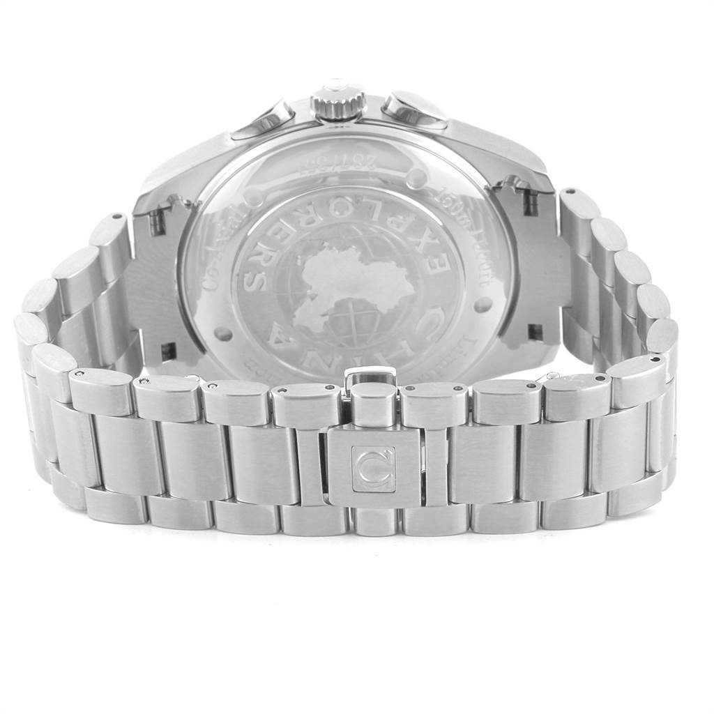 The image shows the back case and bracelet of the Omega Aqua Terra 2512.54.00 Men's Stainless Steel Black Dial 2512.54.00 Men's Stainless Steel Black Dial watch, highlighting its clasp and case back.