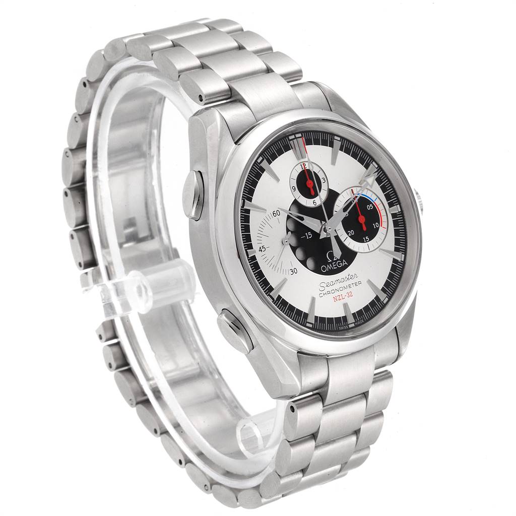 The Omega Aqua Terra 2513.30.00 Men's Stainless Steel Silver Dial 2513.30.00 Men's Stainless Steel Silver Dial watch is shown at a three-quarter angle, displaying its face, bezel, case, and metal bracelet.