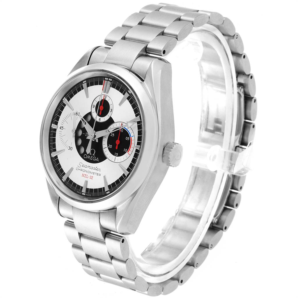 This image shows an Omega Aqua Terra 2513.30.00 Men's Stainless Steel Silver Dial 2513.30.00 Men's Stainless Steel Silver Dial model watch from a three-quarter angle, displaying the face, bezel, crown, and bracelet.