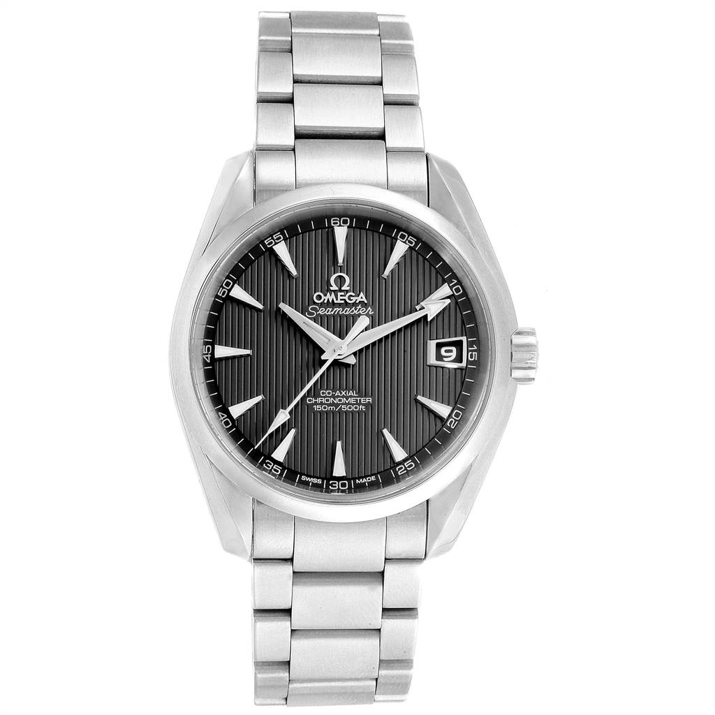 The image shows the front view of an Omega Aqua Terra 231.10.39.21.06.001 Men's Stainless Steel Grey Dial 231.10.39.21.06.001 Men's Stainless Steel Grey Dial watch, displaying the dial, case, and bracelet.