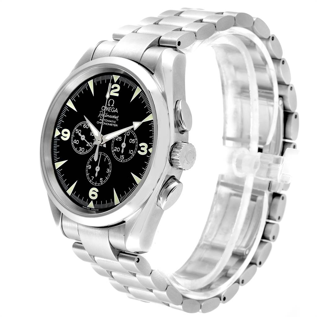 The Omega Aqua Terra 2512.52.00 Men's Stainless Steel Black Dial 2512.52.00 Men's Stainless Steel Black Dial model watch is shown from a three-quarter angle, highlighting its dial, case, and metal bracelet.