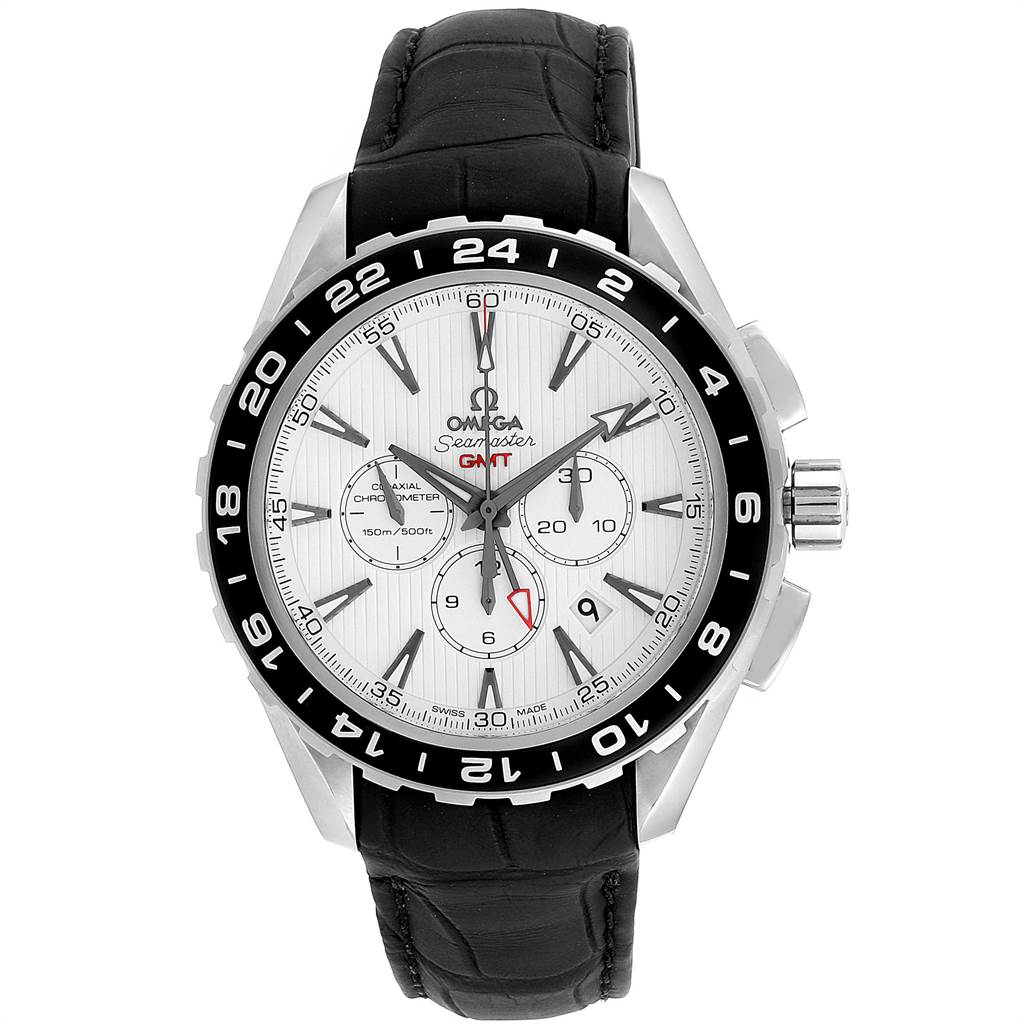 The Omega Aqua Terra 231.13.44.52.04.001 Men's Stainless Steel White Dial 231.13.44.52.04.001 Men's Stainless Steel White Dial watch is shown from a frontal angle, displaying the dial, bezel, and straps.