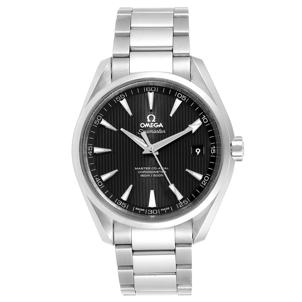 The image shows a front view of the Omega Aqua Terra 231.10.42.21.01.003 Men
s Stainless Steel Black Dial 231.10.42.21.01.003 Men
s Stainless Steel Black Dial watch, displaying the dial, bezel, bracelet, and crown.