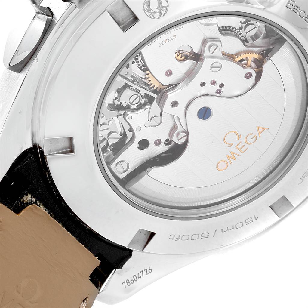 The image shows the back case of an Omega Aqua Terra 231.13.44.52.06.001 Men's Stainless Steel Grey Dial 231.13.44.52.06.001 Men's Stainless Steel Grey Dial watch, revealing the movement and internal mechanism.