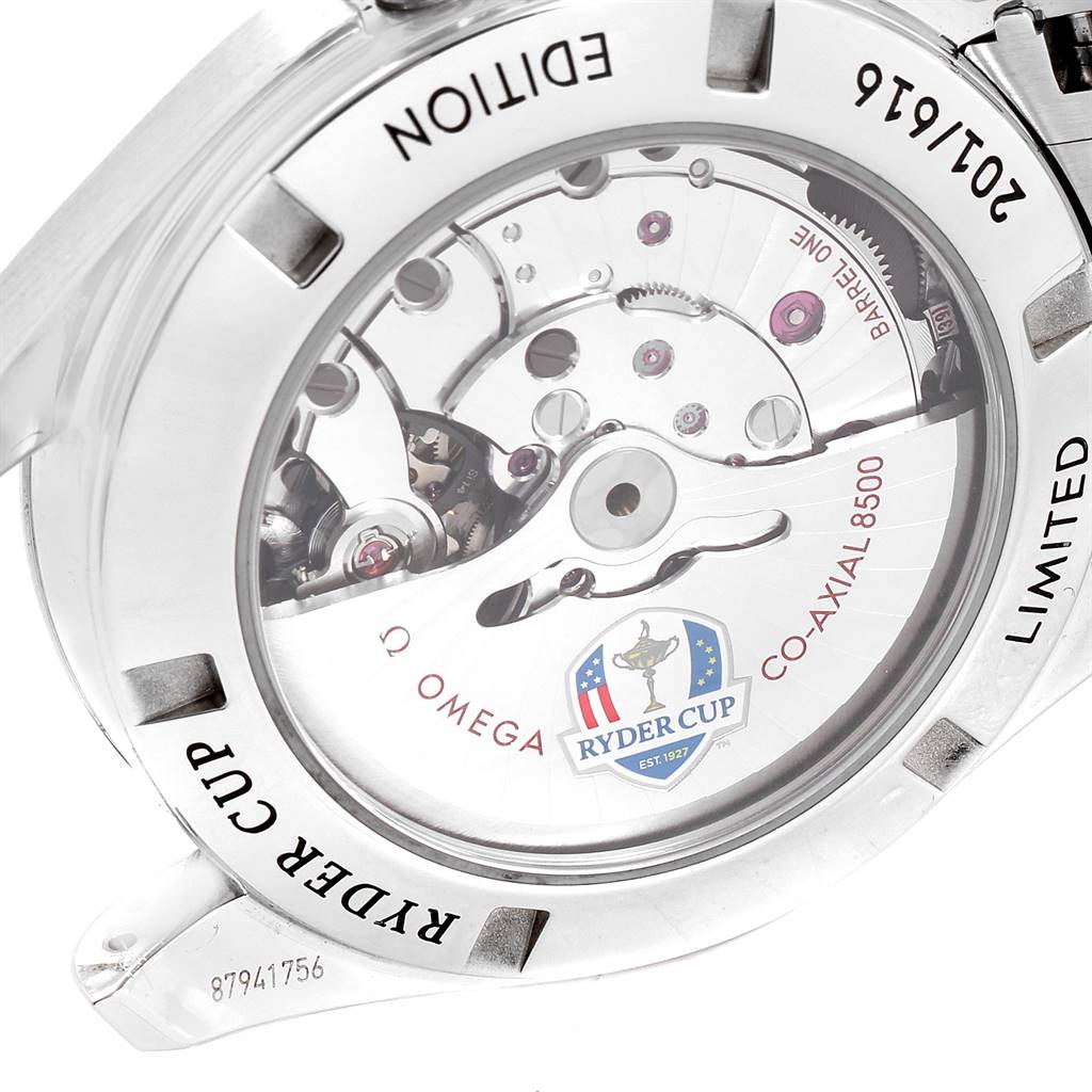 The image shows the back view of the Omega Aqua Terra 231.10.42.21.02.005 Men
s Stainless Steel Silver Dial 231.10.42.21.02.005 Men
s Stainless Steel Silver Dial watch, highlighting the transparent case back and internal mechanics.