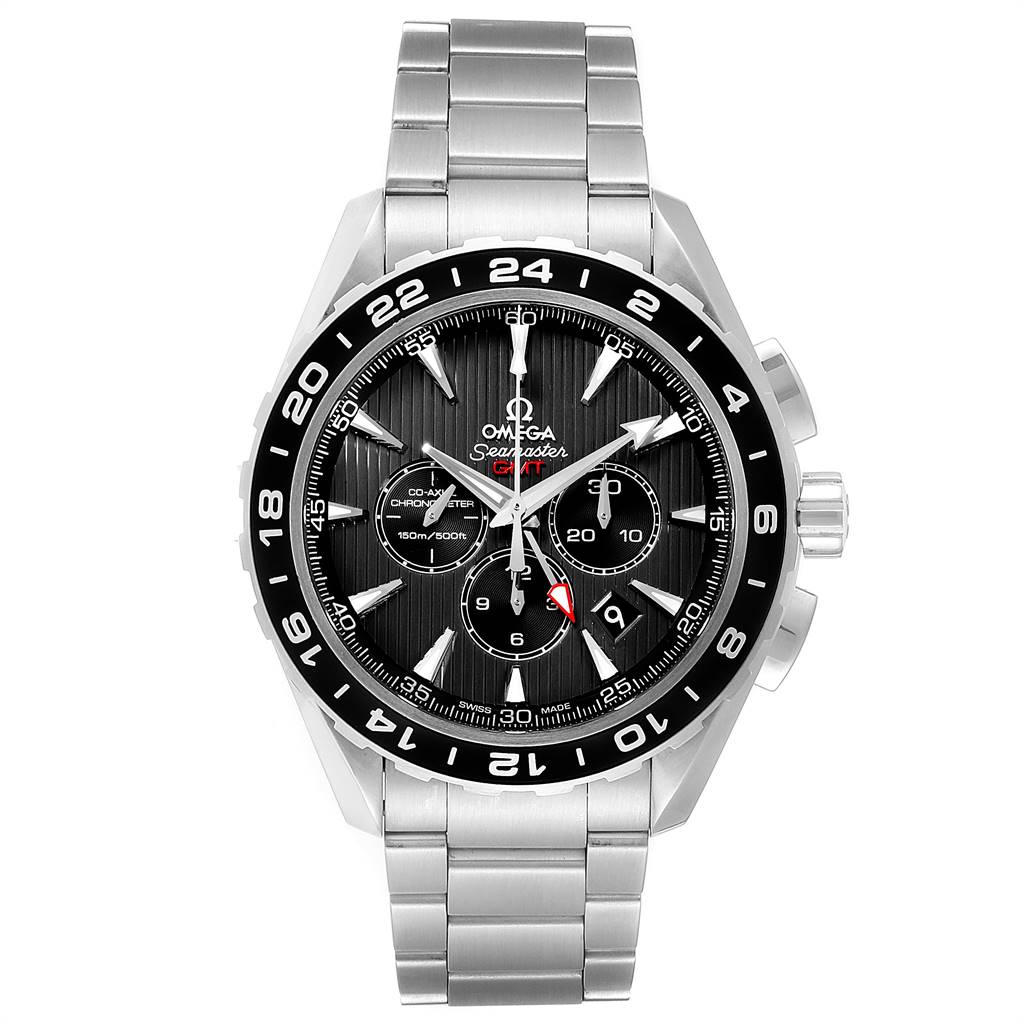 The image shows a front view of an Omega Aqua Terra 231.10.44.52.06.001 Men's Stainless Steel Grey Dial 231.10.44.52.06.001 Men's Stainless Steel Grey Dial watch, displaying its face, bezel, and stainless steel bracelet.