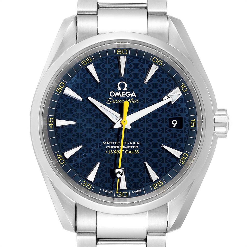 The image shows the Omega Aqua Terra 231.10.42.21.03.004 Men's Stainless Steel Blue Dial 231.10.42.21.03.004 Men's Stainless Steel Blue Dial watch, displaying its face, band, and crown from the front view.