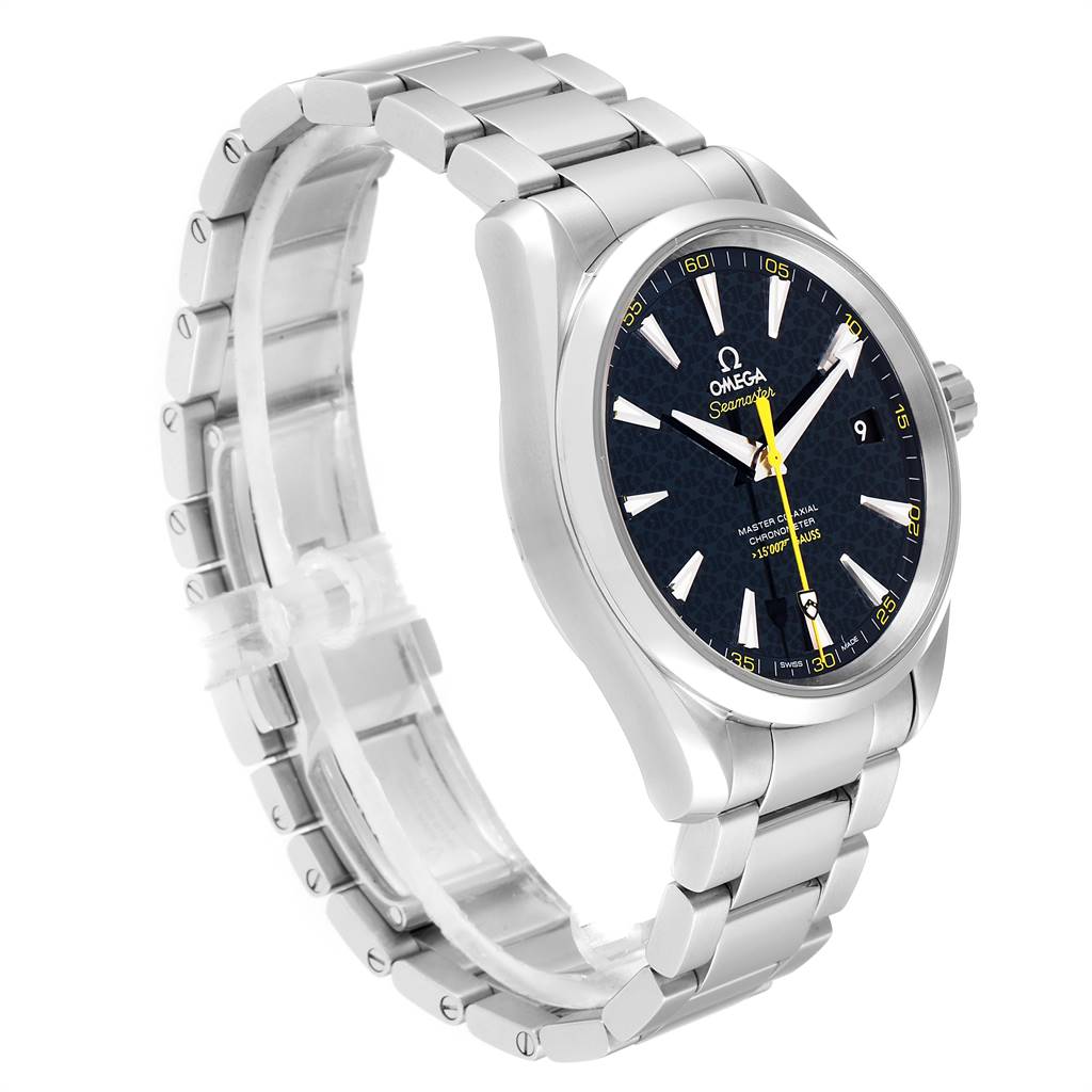 The image shows an Omega Aqua Terra 231.10.42.21.03.004 Men's Stainless Steel Blue Dial 231.10.42.21.03.004 Men's Stainless Steel Blue Dial watch from a front angle, highlighting the dial, bezel, bracelet, and crown.