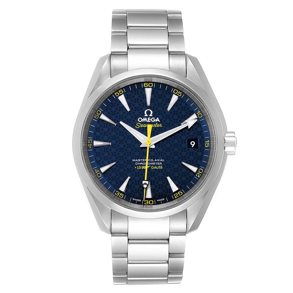 The image shows a frontal view of an Omega Aqua Terra 231.10.42.21.03.004 Men's Stainless Steel Blue Dial 231.10.42.21.03.004 Men's Stainless Steel Blue Dial watch, displaying its blue dial, stainless steel case, and bracelet.
