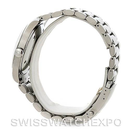 The image shows a side view of the Omega Aqua Terra 2517.50.00 Men
s Stainless Steel Black Dial 2517.50.00 Men
s Stainless Steel Black Dial watch, highlighting the bracelet and case profile.