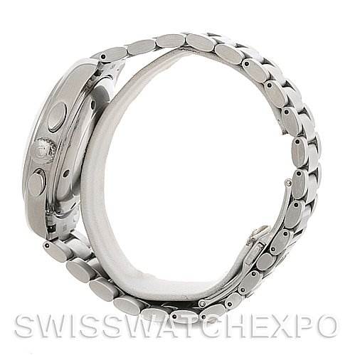 The image shows a side view of an Omega Aqua Terra 2512.30 Men
s Stainless Steel Silver Dial 2512.30 Men
s Stainless Steel Silver Dial watch, highlighting its stainless steel case and bracelet.