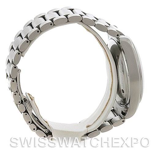 The image shows a side view of the Omega Aqua Terra 2512.30 Men
s Stainless Steel Silver Dial 2512.30 Men
s Stainless Steel Silver Dial watch, focusing on its stainless steel bracelet and case.