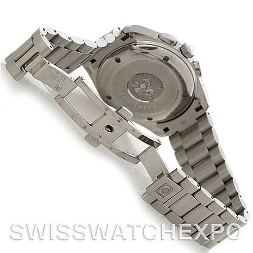 The image shows the back case and bracelet of the Omega Aqua Terra 2512.30 Men
s Stainless Steel Silver Dial 2512.30 Men
s Stainless Steel Silver Dial watch, highlighting the closed clasp and case back.