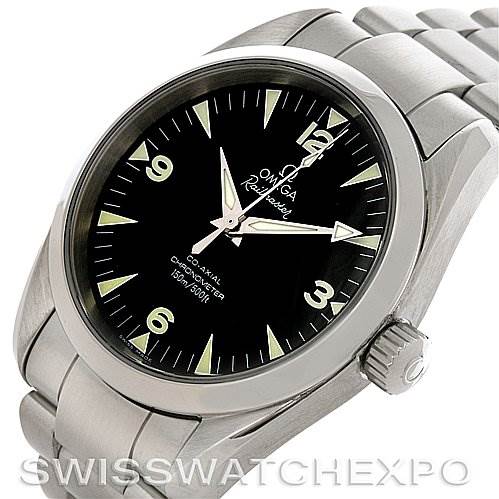 The Omega Aqua Terra 2504.52 Men
s Stainless Steel Black Dial 2504.52 Men
s Stainless Steel Black Dial watch is shown at an angled view, displaying the dial, crown, and part of the bracelet.