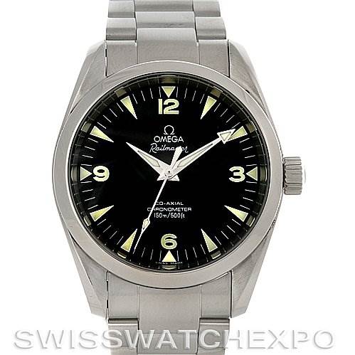 The image shows a front-facing view of the Omega Aqua Terra 2504.52 Men
s Stainless Steel Black Dial 2504.52 Men
s Stainless Steel Black Dial wristwatch, highlighting the dial, hands, and stainless steel bracelet.