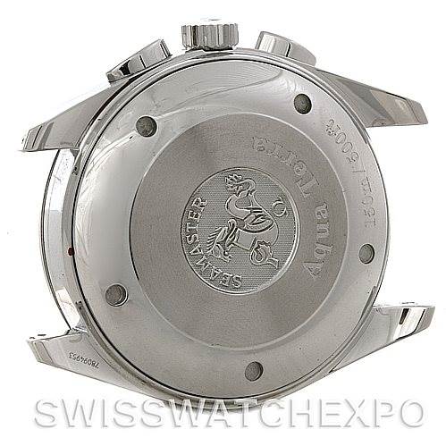 This image shows the back case of an Omega Aqua Terra 2512.30 Men
s Stainless Steel Silver Dial 2512.30 Men
s Stainless Steel Silver Dial watch from a straight-on angle.