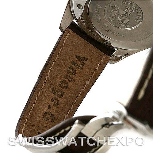 This image shows the back case and brown leather strap of an Omega Aqua Terra 2812.30.37 Men
s Stainless Steel Silver Dial 2812.30.37 Men
s Stainless Steel Silver Dial model watch.
