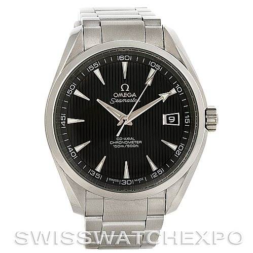 The image showcases the face and bracelet of the Omega Aqua Terra 231.10.42.21.06.001 Men's Stainless Steel Grey Dial 231.10.42.21.06.001 Men's Stainless Steel Grey Dial Seamaster watch, viewed from the front.