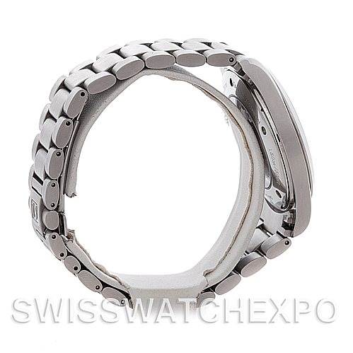 The image shows a side view of the Omega Aqua Terra 2502.30.00 Men's Stainless Steel Silver Dial 2502.30.00 Men's Stainless Steel Silver Dial watch, focusing on the stainless steel bracelet and side profile of the case.