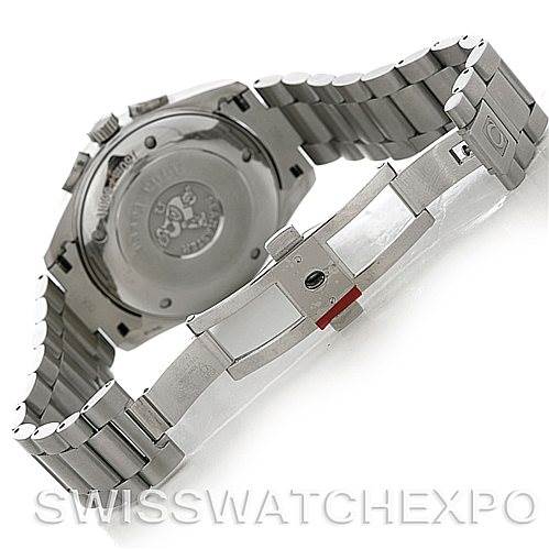 The image shows the back view of the case and the metal bracelet of the Omega Aqua Terra 2512.50.00 Men's Stainless Steel Black Dial 2512.50.00 Men's Stainless Steel Black Dial watch, focusing on the clasp.