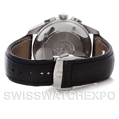 The image shows the back view of the Omega Aqua Terra 2812.50.37 Men
s Stainless Steel Black Dial 2812.50.37 Men
s Stainless Steel Black Dial watch, highlighting the case back and leather strap with a clasp.