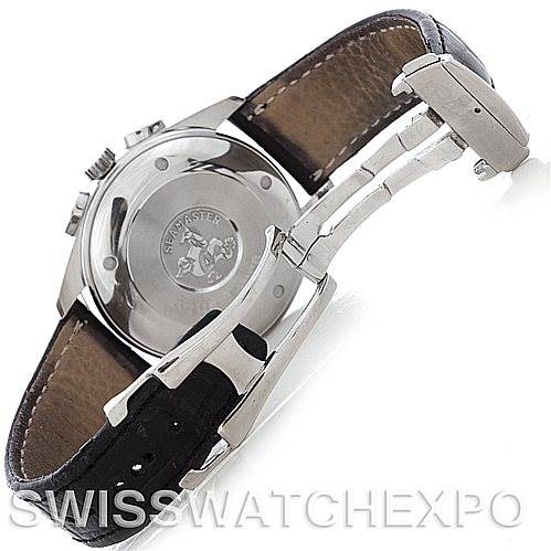 The image shows the back view of the Omega Aqua Terra 2812.50.37 Men
s Stainless Steel Black Dial 2812.50.37 Men
s Stainless Steel Black Dial watch, highlighting the case back and leather strap with clasp.