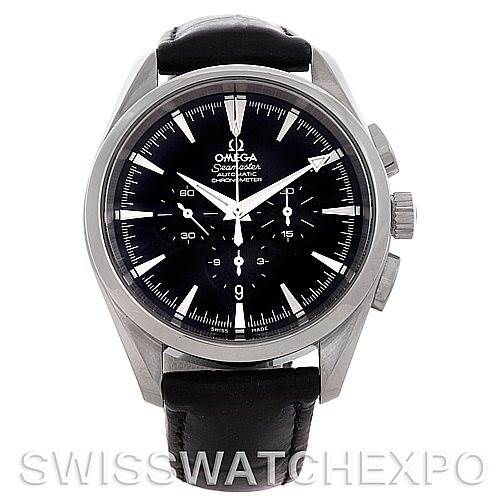 The image shows a front view of the Omega Aqua Terra 2812.50.37 Men
s Stainless Steel Black Dial 2812.50.37 Men
s Stainless Steel Black Dial watch, displaying its black dial, hands, indices, and part of its black strap.