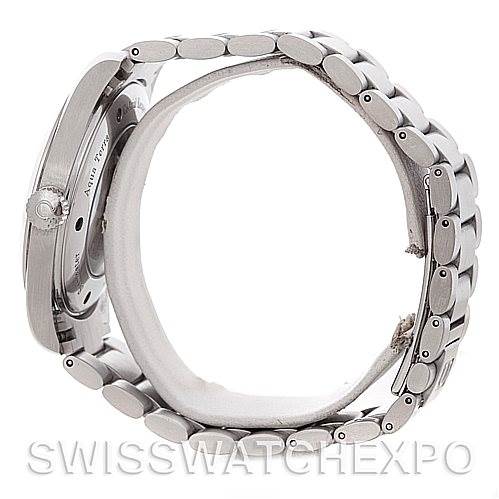 The image shows a side view of the Omega Aqua Terra 2502.50.00 Men's Stainless Steel Black Dial 2502.50.00 Men's Stainless Steel Black Dial model watch, highlighting the case, bracelet, and clasp.