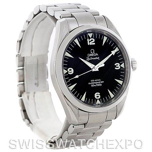 The image shows an Omega Aqua Terra 2502.52.00 Men
s Stainless Steel Black Dial 2502.52.00 Men
s Stainless Steel Black Dial watch, angled from the front-left, displaying the face, bezel, and part of the metal bracelet.