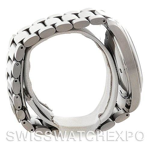 This image shows a side view of the Omega Aqua Terra 2517.50.00 Men
s Stainless Steel Black Dial 2517.50.00 Men
s Stainless Steel Black Dial watch, highlighting the bracelet and case.