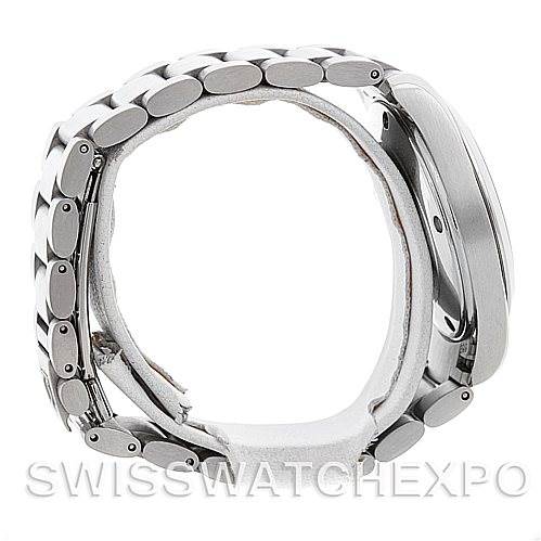 This side view of the Aqua Terra watch by Omega shows the full bracelet and case profile.