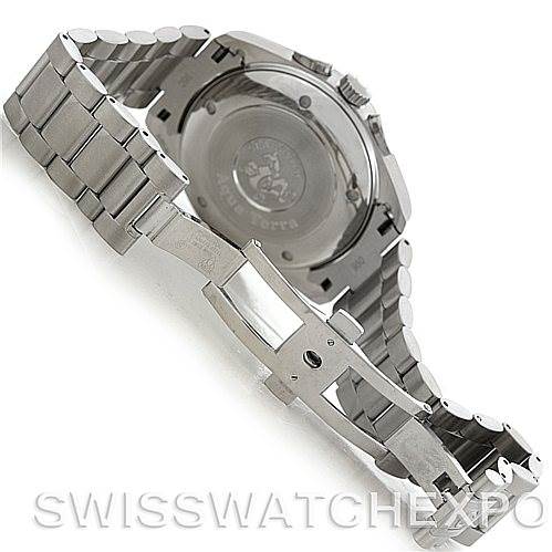 The image shows the back case and stainless steel bracelet of the Omega Aqua Terra 2512.50.00 Men
s Stainless Steel Black Dial 2512.50.00 Men
s Stainless Steel Black Dial watch from an angled rear perspective.
