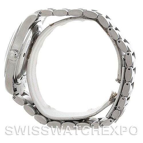 Side profile view showing the case, crown, and partial bracelet of the Omega Aqua Terra 2503.50.000 Men
s Stainless Steel Black Dial 2503.50.000 Men
s Stainless Steel Black Dial watch.