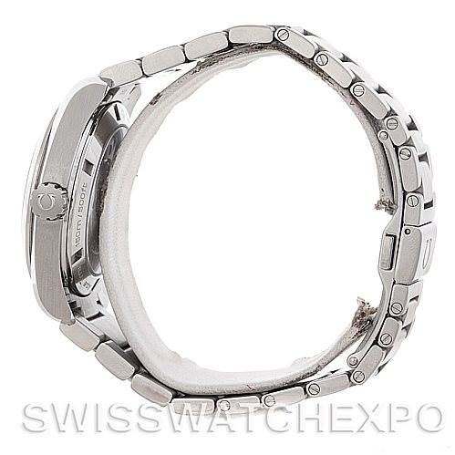 The image shows a side view of the Omega Aqua Terra 231.10.39.21.02.001 Men
s Stainless Steel Silver Dial 231.10.39.21.02.001 Men
s Stainless Steel Silver Dial watch, highlighting the metal bracelet and the side of the case.