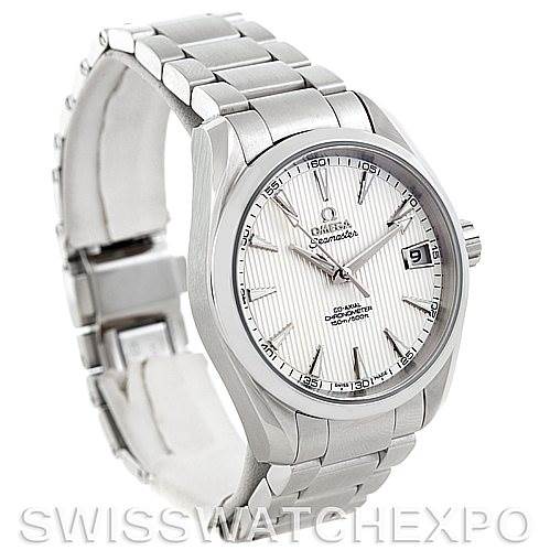 The image shows an Omega Aqua Terra 231.10.39.21.02.001 Men
s Stainless Steel Silver Dial 231.10.39.21.02.001 Men
s Stainless Steel Silver Dial watch at a 3/4 angle, highlighting the face, bracelet, and side crown.