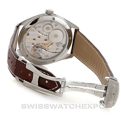 This image shows the back and inner mechanics of the Omega Aqua Terra 2806.52.37 Men's Stainless Steel Black Dial 2806.52.37 Men's Stainless Steel Black Dial watch, along with its leather strap and clasp.