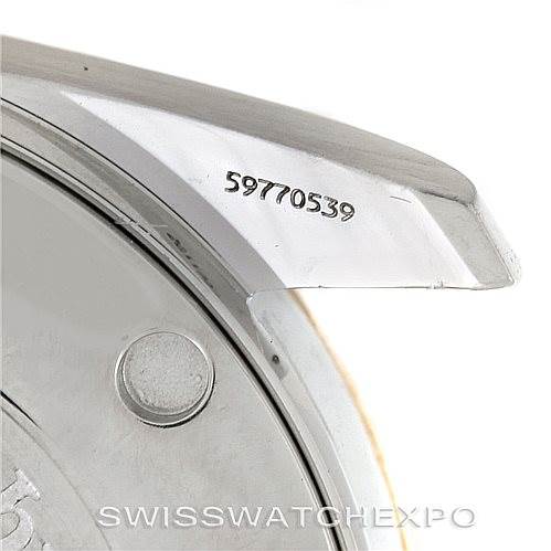 This image shows the side view of the case back and the lug with the serial number of the Omega Aqua Terra 2317.30.00 Men
s Stainless Steel Silver Dial 2317.30.00 Men
s Stainless Steel Silver Dial watch.