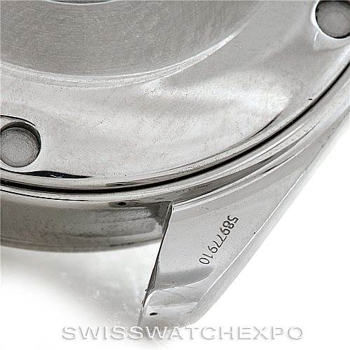 The image shows a close-up of the case back and a lug of an Omega Aqua Terra 2518.30.00 Men
s Stainless Steel Silver Dial 2518.30.00 Men
s Stainless Steel Silver Dial watch, partially displaying its serial number.