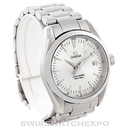 The Omega Aqua Terra 2518.30.00 Men
s Stainless Steel Silver Dial 2518.30.00 Men
s Stainless Steel Silver Dial watch is shown at a front-left angle, displaying the dial, bracelet, and date window.