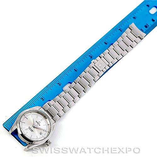 The Omega Aqua Terra 2518.30.00 Men
s Stainless Steel Silver Dial 2518.30.00 Men
s Stainless Steel Silver Dial watch is shown fully extended, placed beside a ruler for measurement.