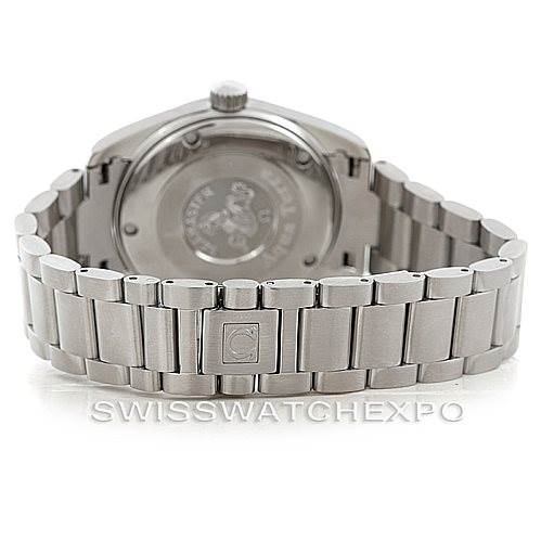 The image shows the back and bracelet of an Omega Aqua Terra 2518.30.00 Men
s Stainless Steel Silver Dial 2518.30.00 Men
s Stainless Steel Silver Dial watch, highlighting the clasp and case back.
