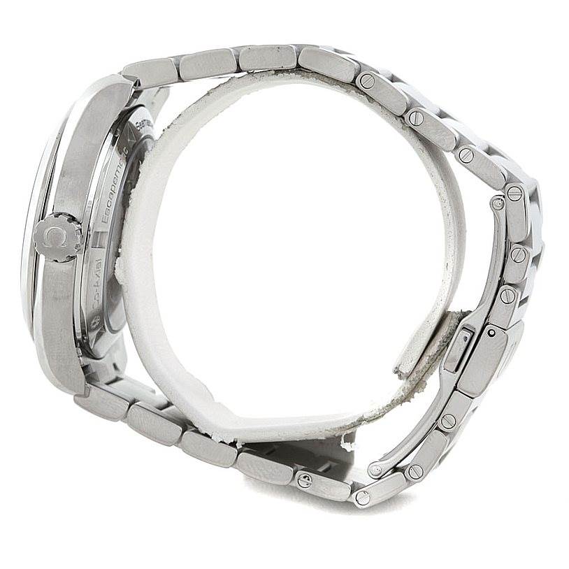 The image shows a side view of the Omega Aqua Terra 231.10.39.21.02.001 Men
s Stainless Steel Silver Dial 231.10.39.21.02.001 Men
s Stainless Steel Silver Dial watch, focusing on the bracelet and side profile of the case.