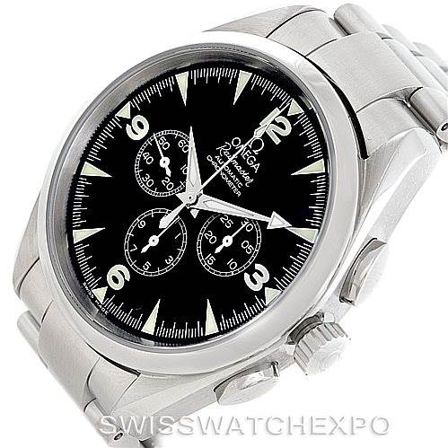 The Omega Aqua Terra 2512.52.00 Men
s Stainless Steel Black Dial 2512.52.00 Men
s Stainless Steel Black Dial watch is shown at a slight angle, displaying its black dial, chronograph subdials, and stainless steel bracelet.