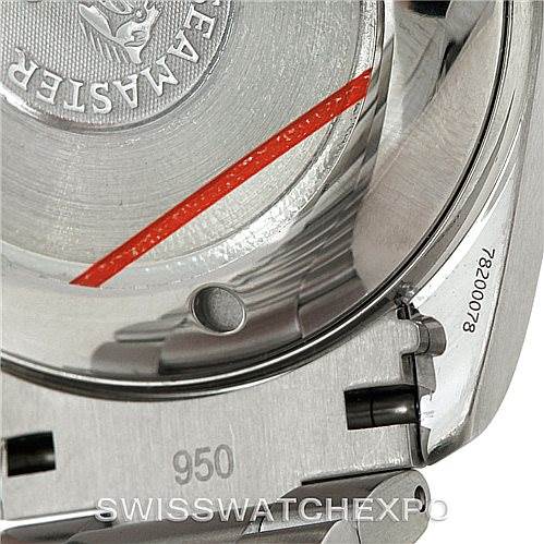 This image shows a close-up of the case back, part of the bracelet, and the clasp of an Omega Aqua Terra 2512.52.00 Men
s Stainless Steel Black Dial 2512.52.00 Men
s Stainless Steel Black Dial watch.