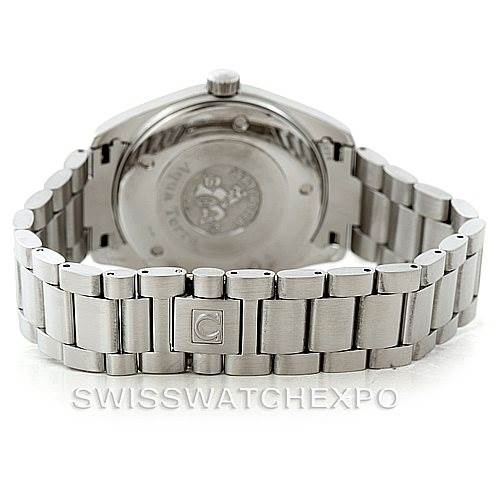 The image shows the back view of the Omega Aqua Terra 2517.80.00 Men
s Stainless Steel Blue Dial 2517.80.00 Men
s Stainless Steel Blue Dial watch, highlighting its stainless steel bracelet and case back.